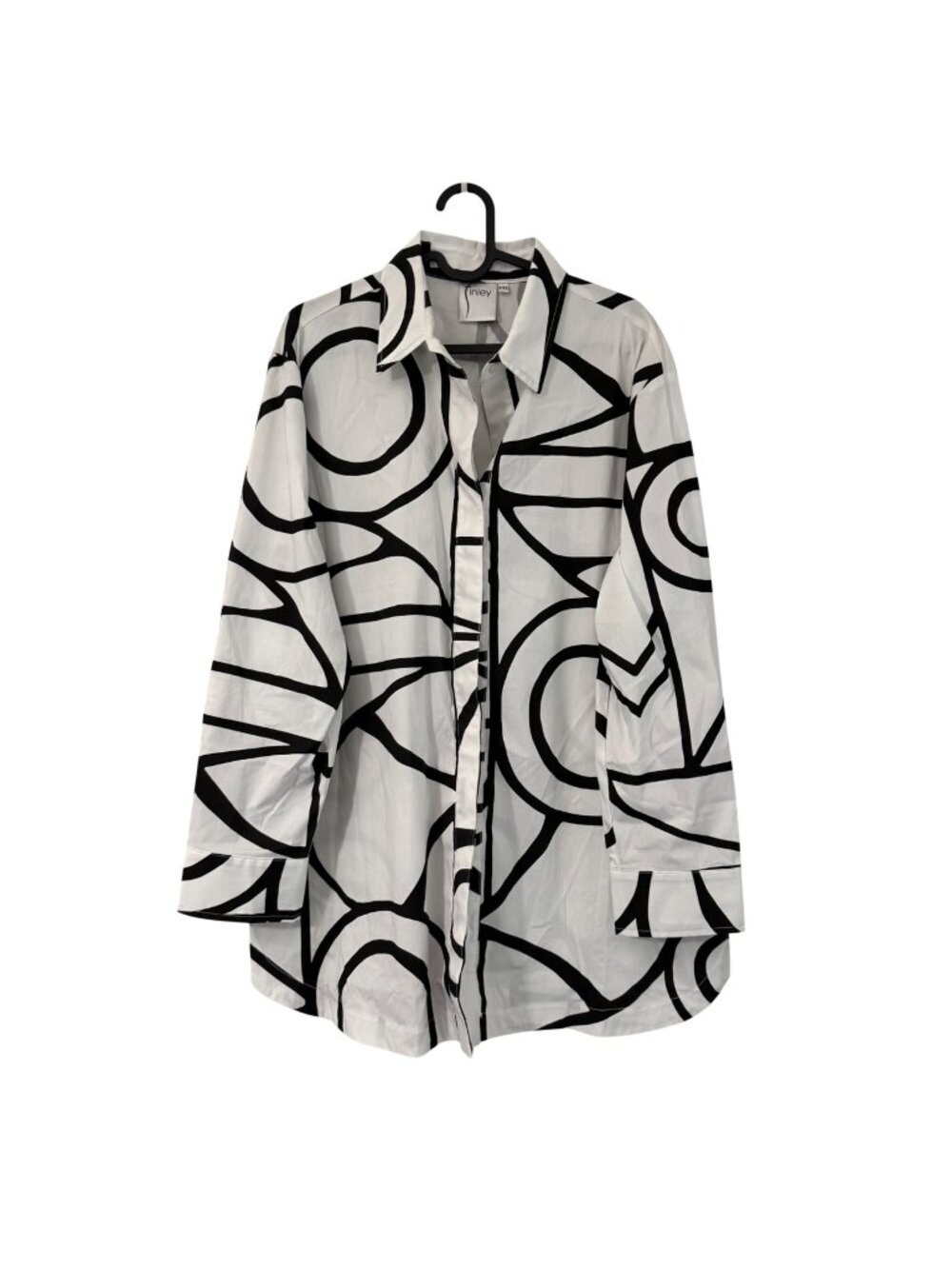 Finley White Black Artsy Geometric Long Sleeve Shirt Womens Size 2XLarge
